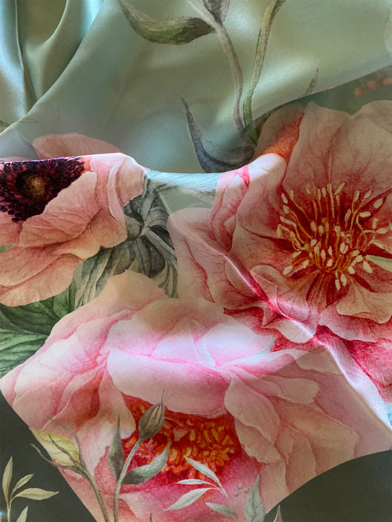 Pink Peonies Serenade Silk Scarf