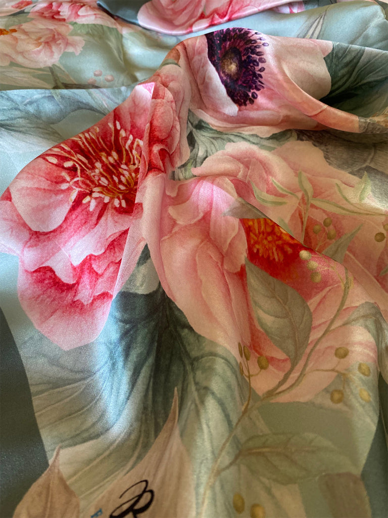 Pink Peonies Serenade Silk Scarf