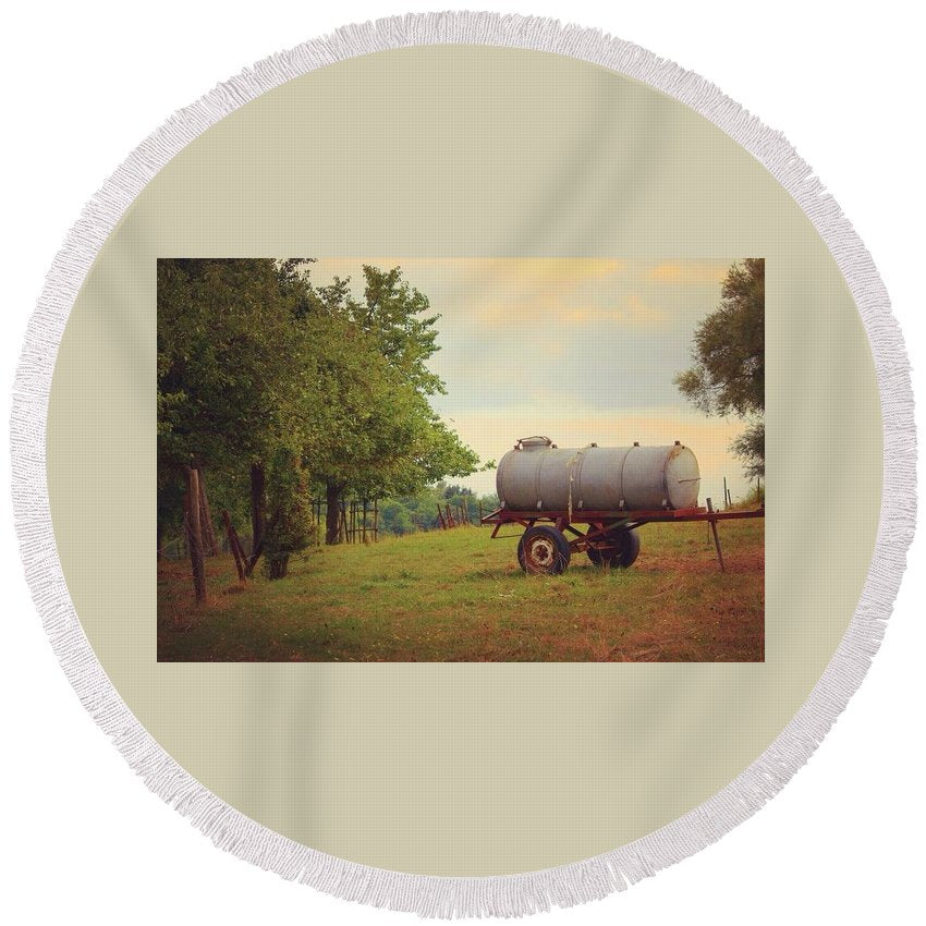 Autumn In The Countryside - Round Beach Towel