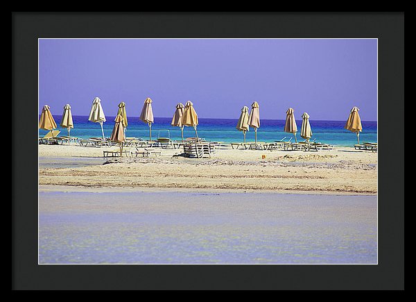 Beach, Sea And Umbrellas - Framed Print