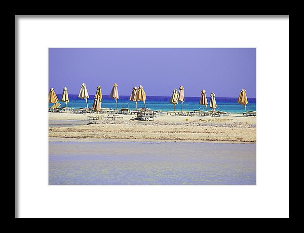 Beach, Sea And Umbrellas - Framed Print