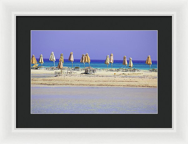 Beach, Sea And Umbrellas - Framed Print