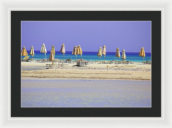 Beach, Sea And Umbrellas - Framed Print