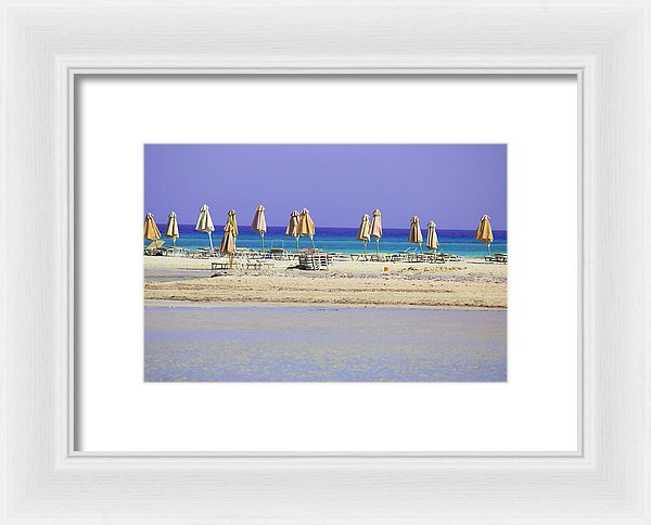 Beach, Sea And Umbrellas - Framed Print