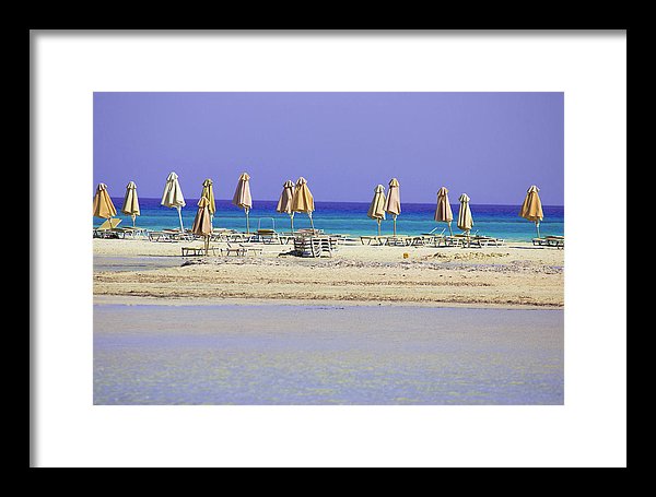 Beach, Sea And Umbrellas - Framed Print