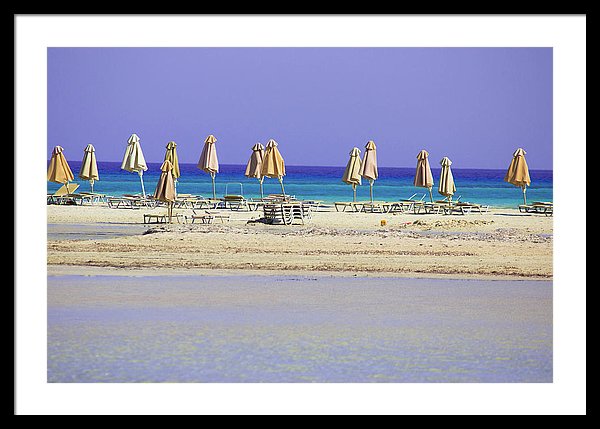 Beach, Sea And Umbrellas - Framed Print