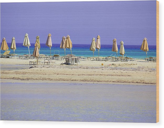 Beach, Sea And Umbrellas - Wood Print