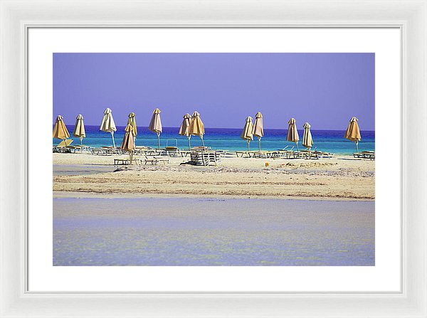 Beach, Sea And Umbrellas - Framed Print