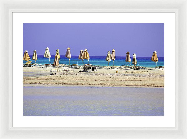 Beach, Sea And Umbrellas - Framed Print