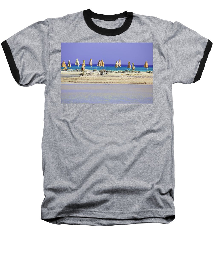 Beach, Sea And Umbrellas - Baseball T-Shirt