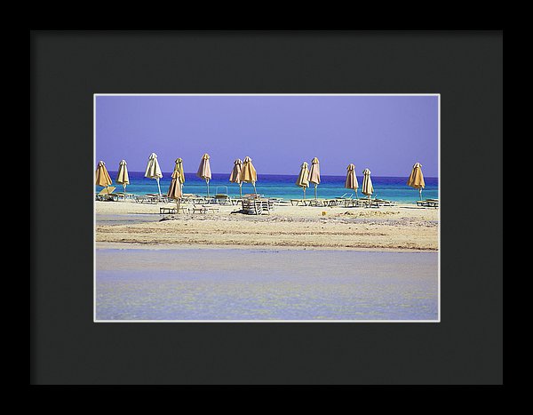 Beach, Sea And Umbrellas - Framed Print