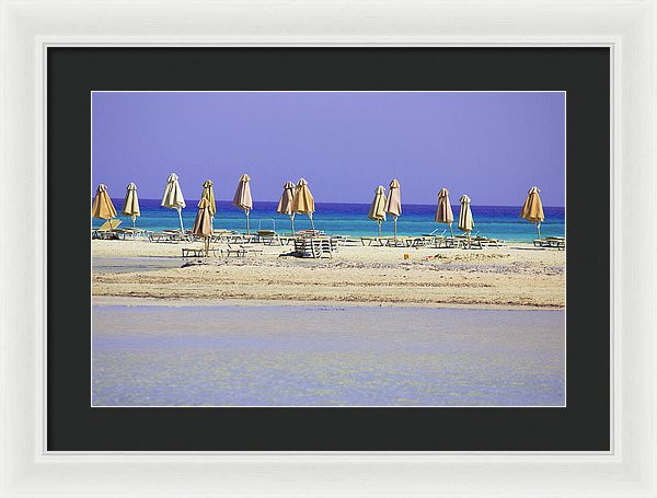 Beach, Sea And Umbrellas - Framed Print