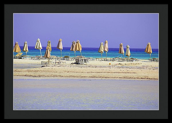 Beach, Sea And Umbrellas - Framed Print