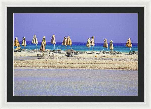 Beach, Sea And Umbrellas - Framed Print