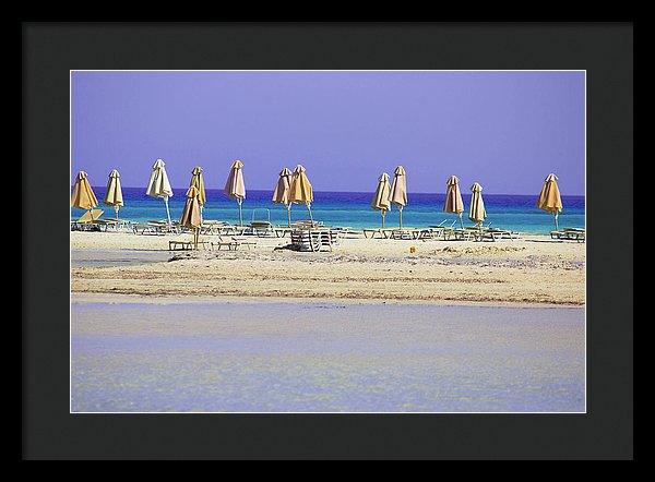 Beach, Sea And Umbrellas - Framed Print