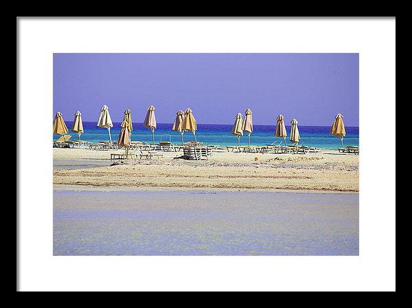 Beach, Sea And Umbrellas - Framed Print