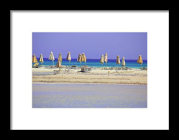 Beach, Sea And Umbrellas - Framed Print