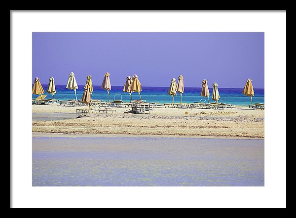 Beach, Sea And Umbrellas - Framed Print