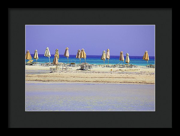 Beach, Sea And Umbrellas - Framed Print