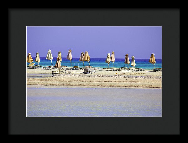 Beach, Sea And Umbrellas - Framed Print