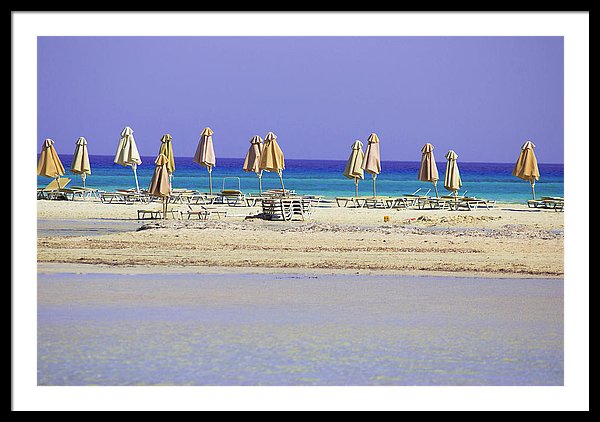 Beach, Sea And Umbrellas - Framed Print