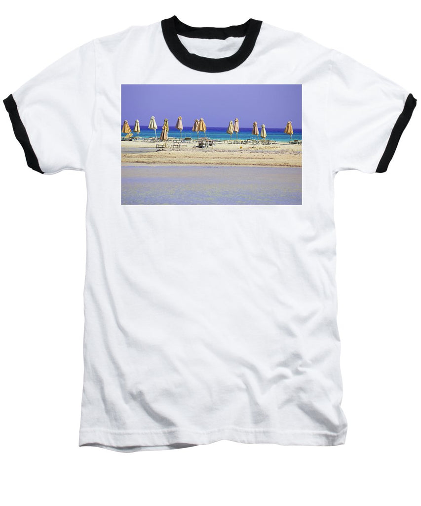 Beach, Sea And Umbrellas - Baseball T-Shirt