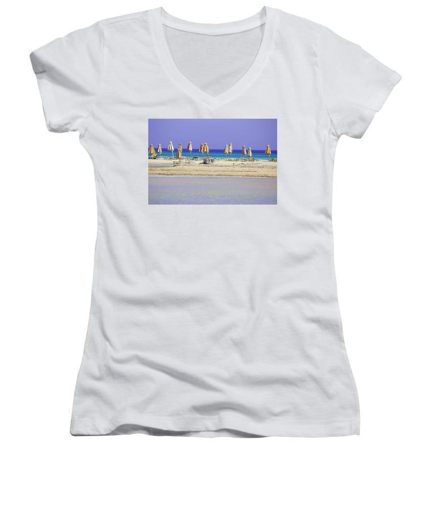 Beach, Sea And Umbrellas - Women's V-Neck