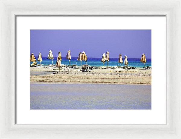 Beach, Sea And Umbrellas - Framed Print