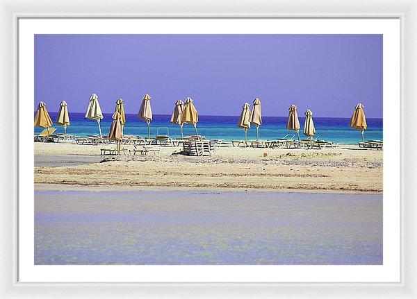 Beach, Sea And Umbrellas - Framed Print