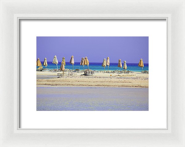 Beach, Sea And Umbrellas - Framed Print