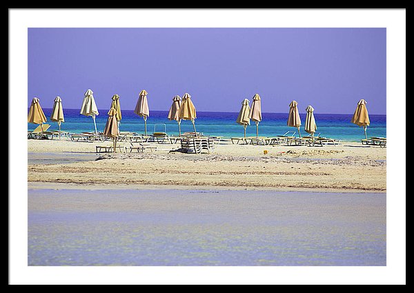 Beach, Sea And Umbrellas - Framed Print