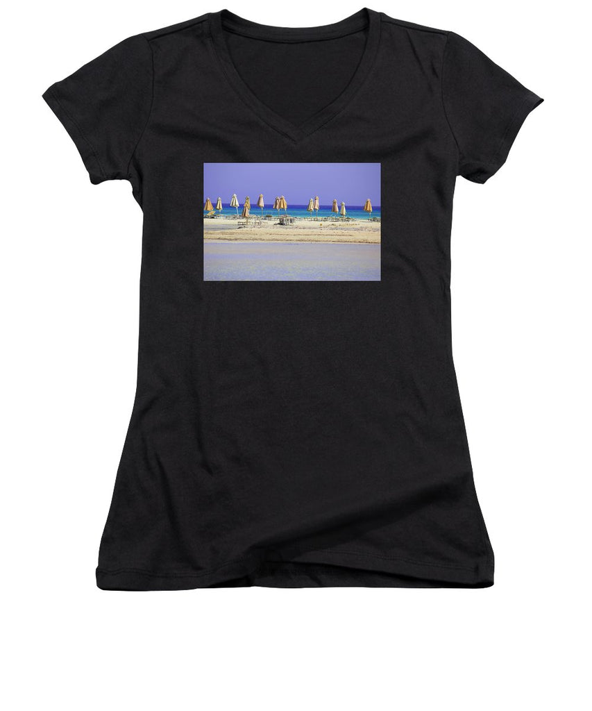 Beach, Sea And Umbrellas - Women's V-Neck