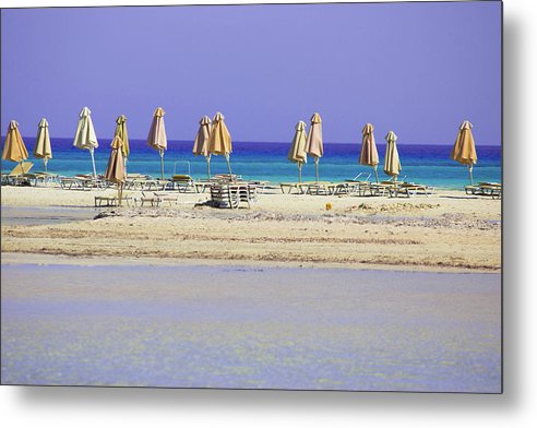 Beach, Sea And Umbrellas - Metal Print