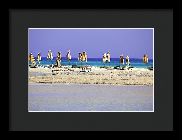 Beach, Sea And Umbrellas - Framed Print