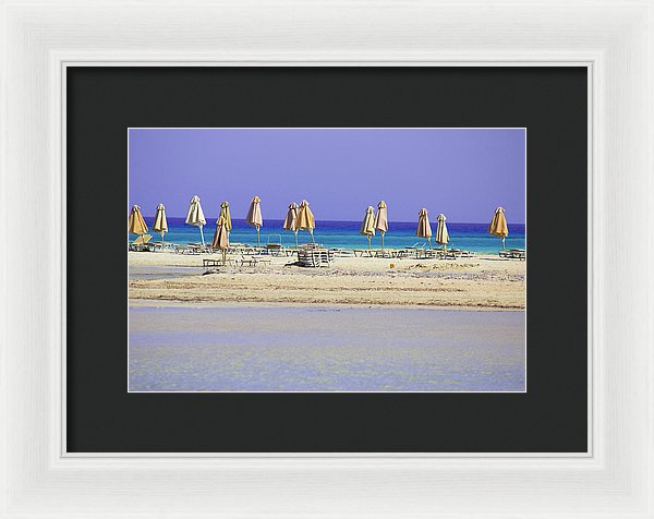 Beach, Sea And Umbrellas - Framed Print