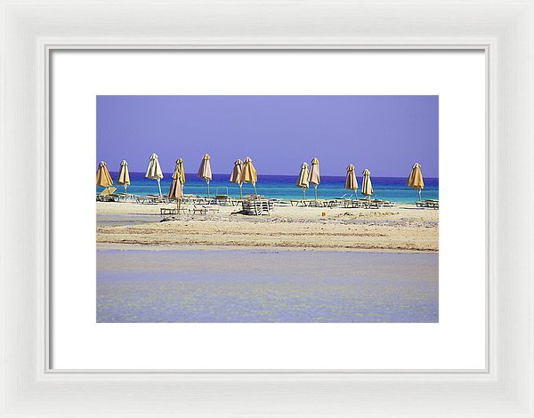 Beach, Sea And Umbrellas - Framed Print