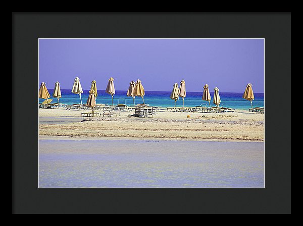 Beach, Sea And Umbrellas - Framed Print