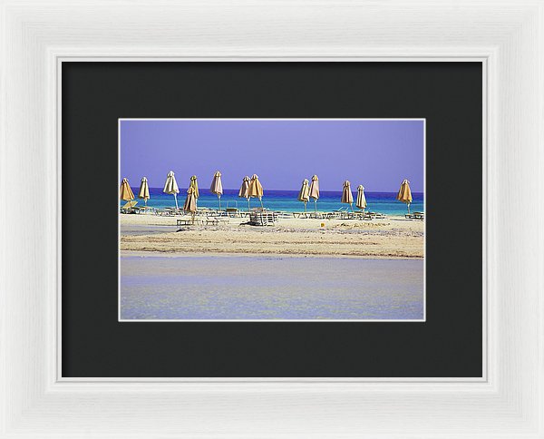 Beach, Sea And Umbrellas - Framed Print