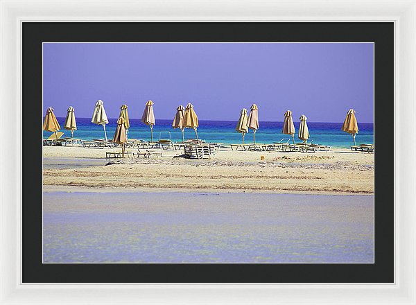 Beach, Sea And Umbrellas - Framed Print