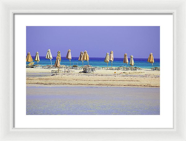 Beach, Sea And Umbrellas - Framed Print