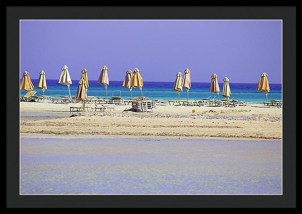 Beach, Sea And Umbrellas - Framed Print