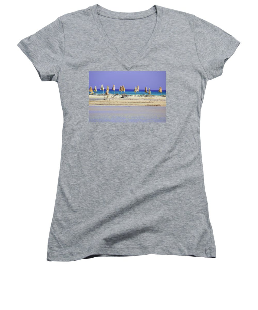 Beach, Sea And Umbrellas - Women's V-Neck