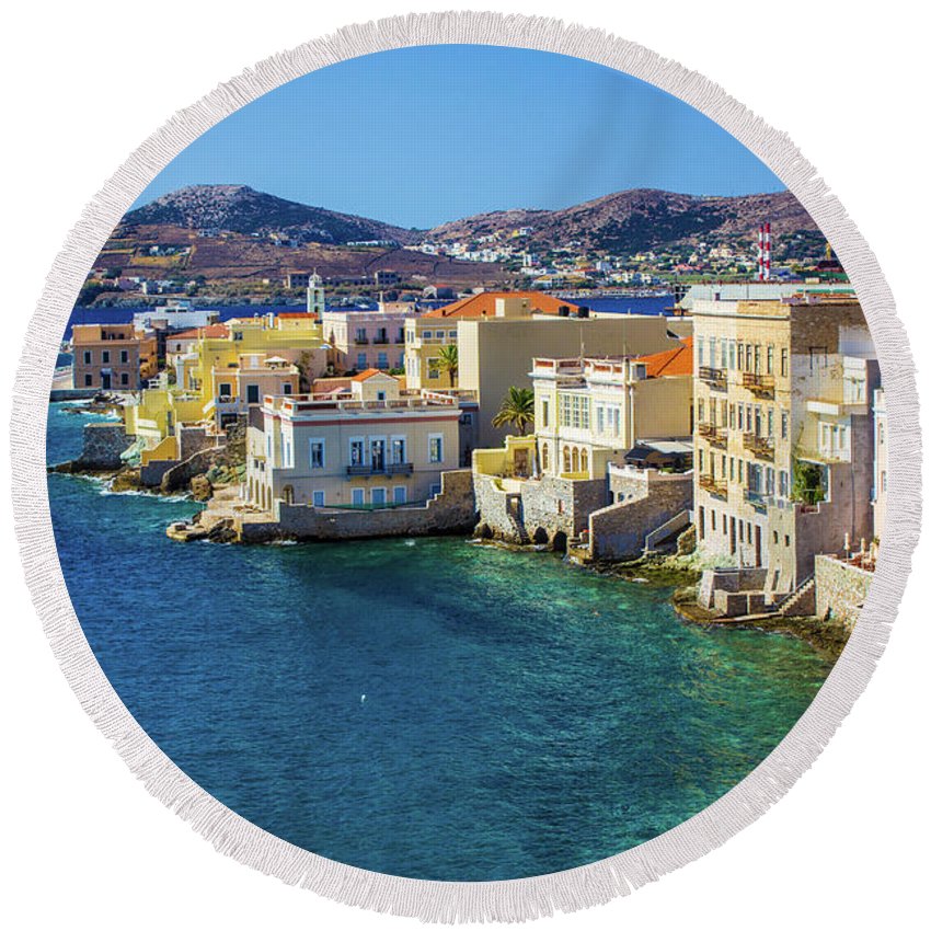 Cyclades Island - Round Beach Towel