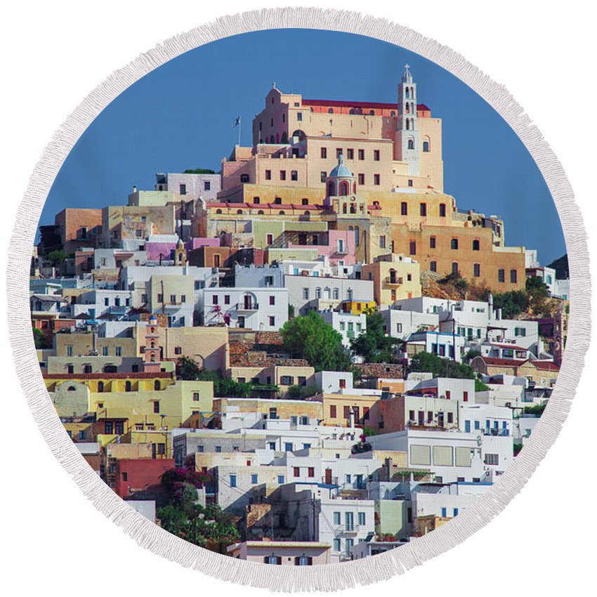 Ermoupolis, Cyclades Greece - Round Beach Towel