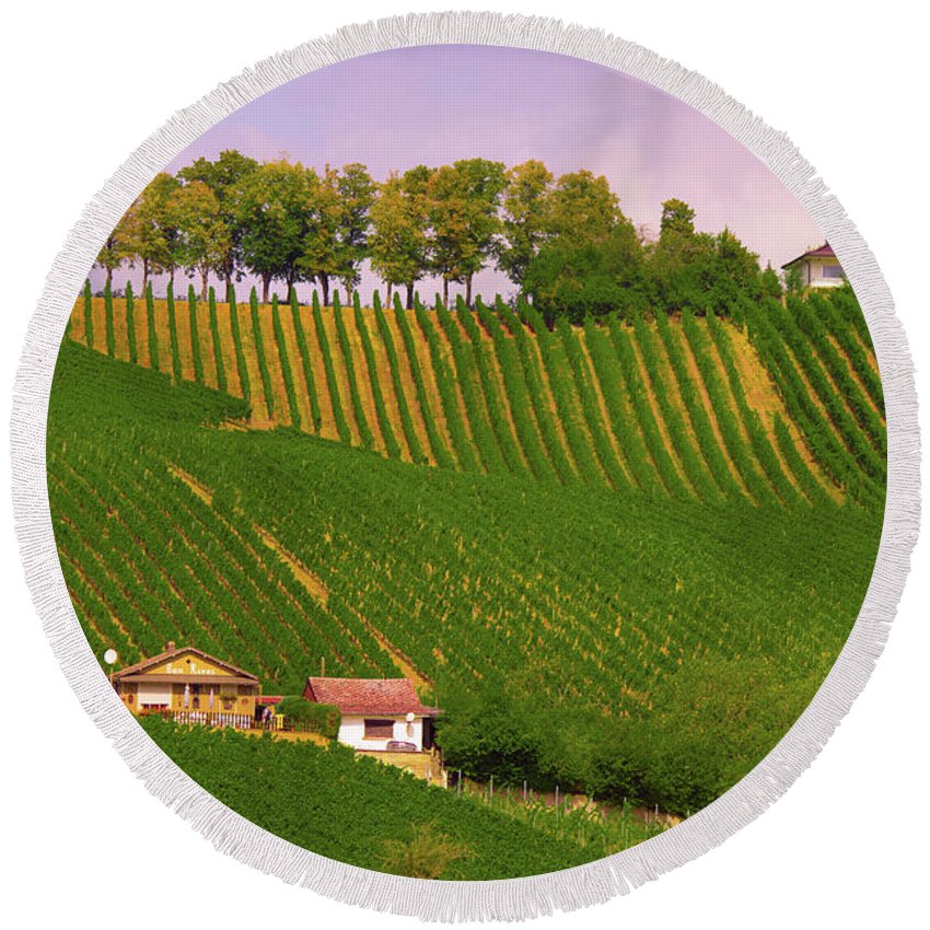 Luxembourg Vineyards Landscape  - Round Beach Towel