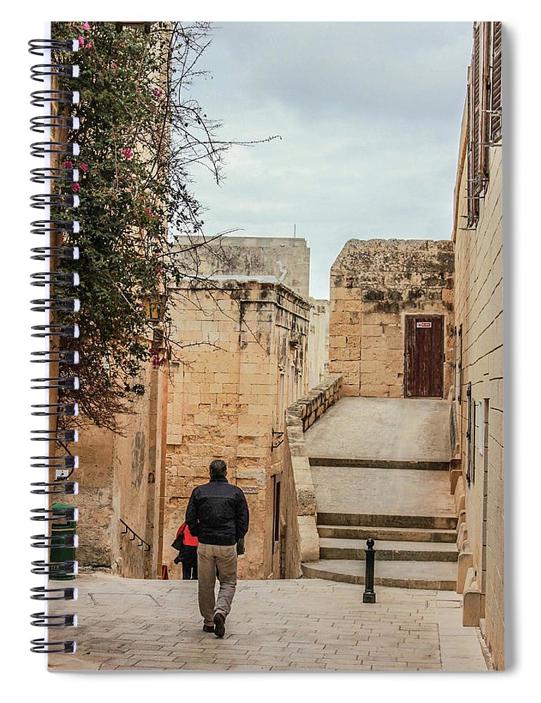 On The Streets Of Mdina Malta - Spiral Notebook