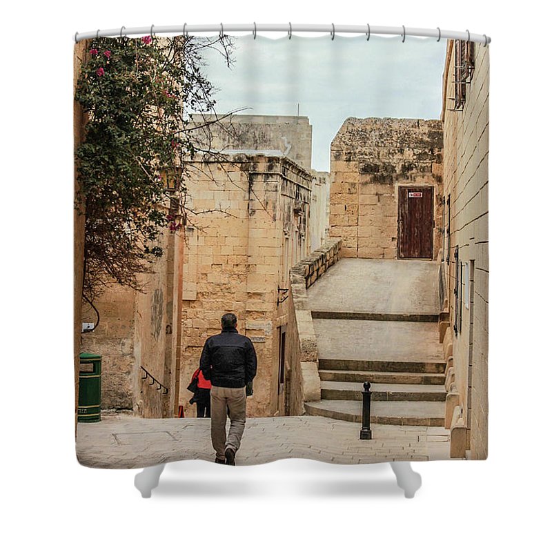 On The Streets Of Mdina Malta - Shower Curtain