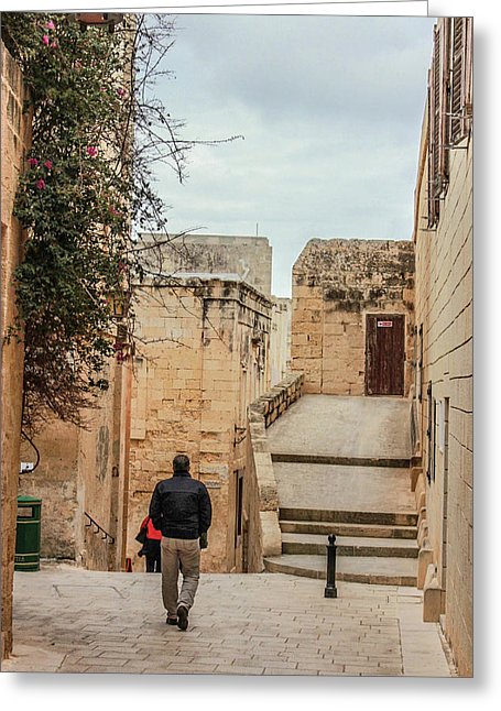 On The Streets Of Mdina Malta - Greeting Card