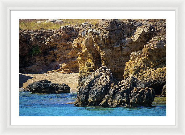 Rocks And Sea Of Spinalonga - Framed Print