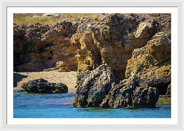 Rocks And Sea Of Spinalonga - Framed Print